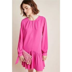 Anthropologie Mare Mare Hot Pink Ling Sleeve Tunic Dress Dropped Waist Size XS